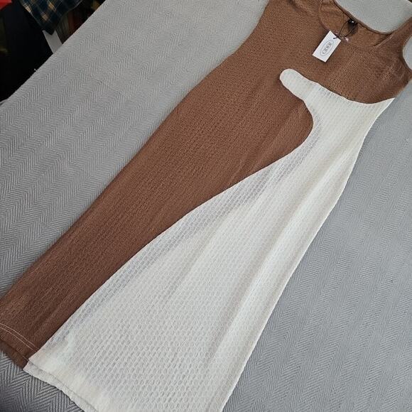 Cider Maxi Waffle Sun Dress Women's Size XL NWT Boat Neck Color Block Beige - Picture 3 of 11